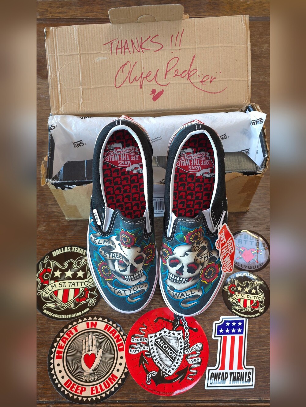RARE Oliver Peck Signed Vans x Elm Street Tattoo Slip-Ons